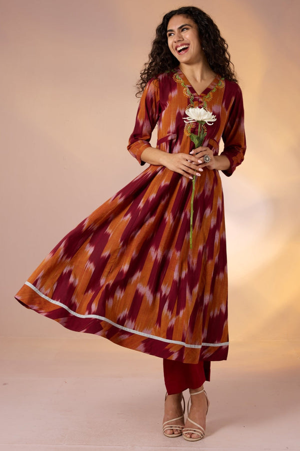 Maati Craft Long Sufi Anarkali Saffron Ember