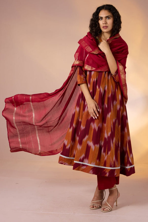 Maati Craft Long Sufi Anarkali Saffron Ember
