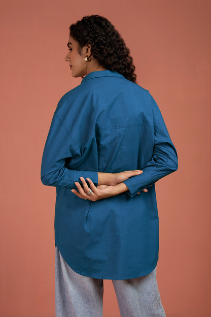 Maati Craft Oversized Longline Casual Shirt Ocean Tide