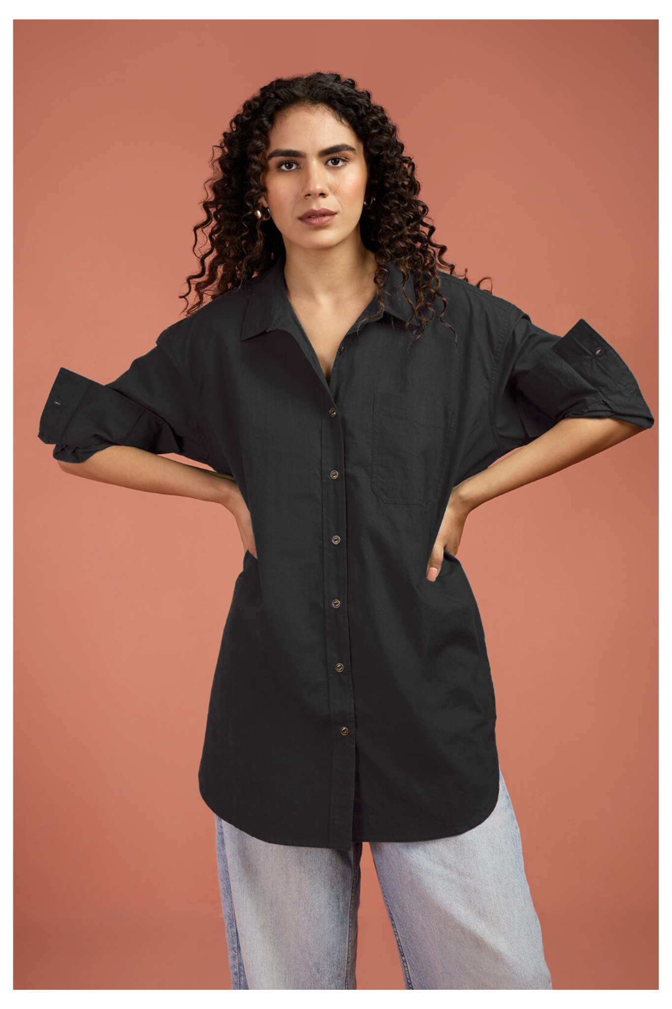 Maati Craft Oversized Longline Casual Shirt Noir Haven