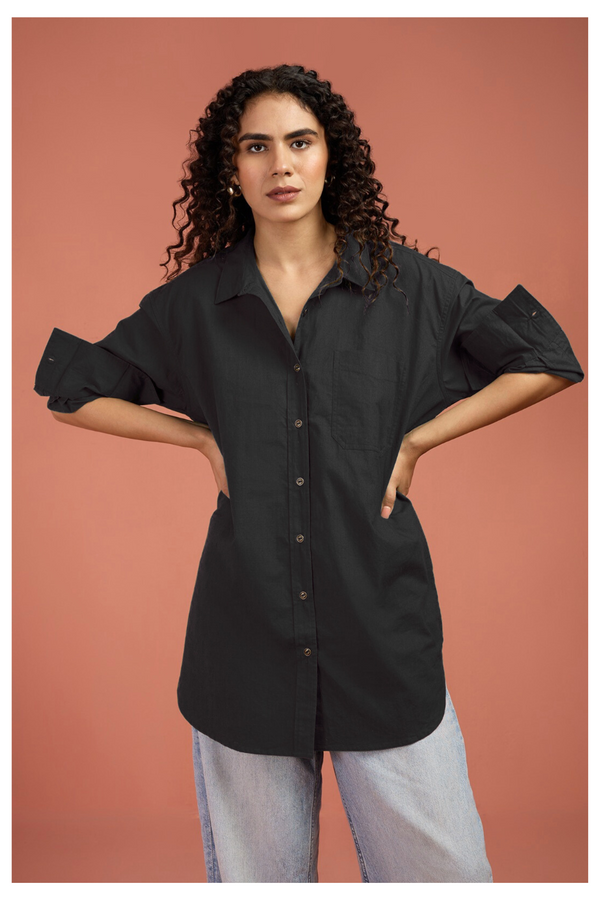 Maati Craft Oversized Longline Casual Shirt Noir Haven