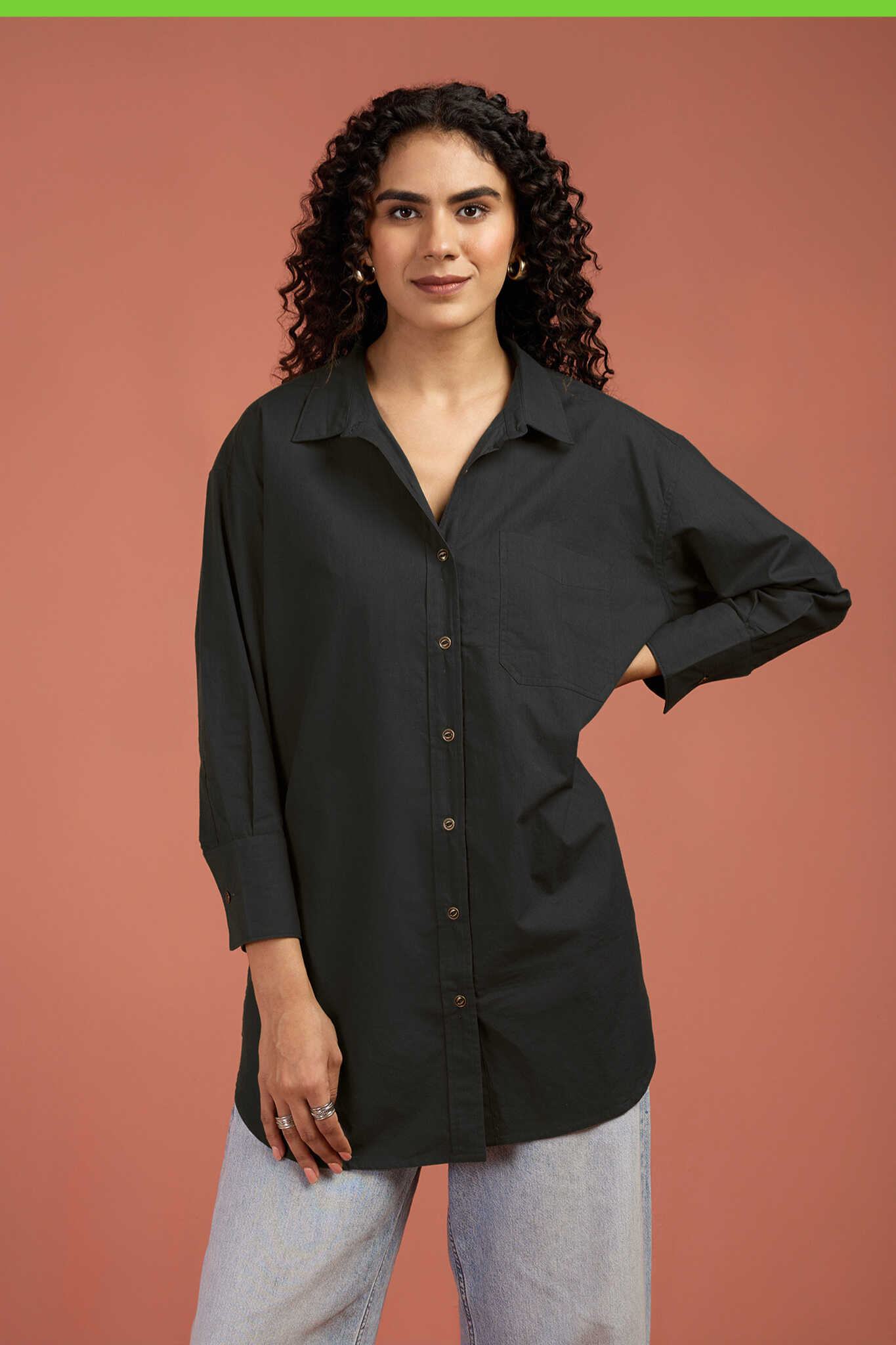 Maati Craft Oversized Longline Casual Shirt Noir Haven