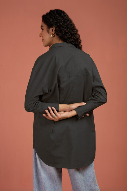 Maati Craft Oversized Longline Casual Shirt Noir Haven