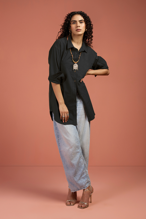 Maati Craft Oversized Longline Casual Shirt Noir Haven