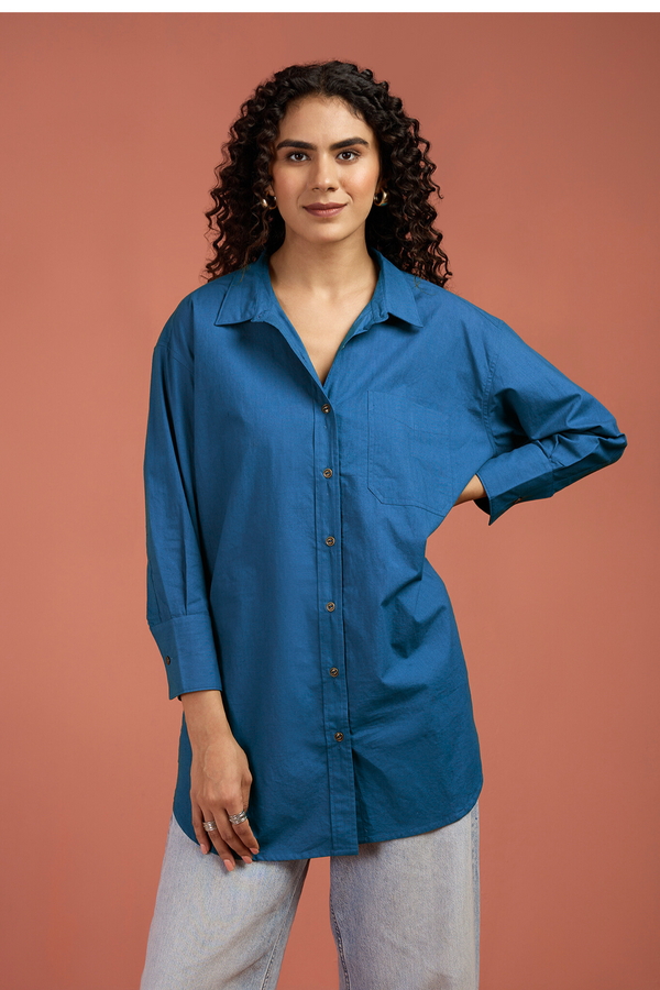 Maati Craft Oversized Longline Casual Shirt Ocean Tide