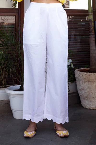 STYGIAN WHITE COTTON WIDE LEG PANTS