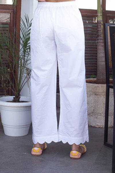 STYGIAN WHITE COTTON WIDE LEG PANTS