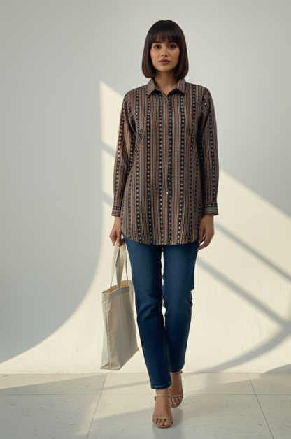 Maati  Forest Mosaic  Cotton Button Down Shirt