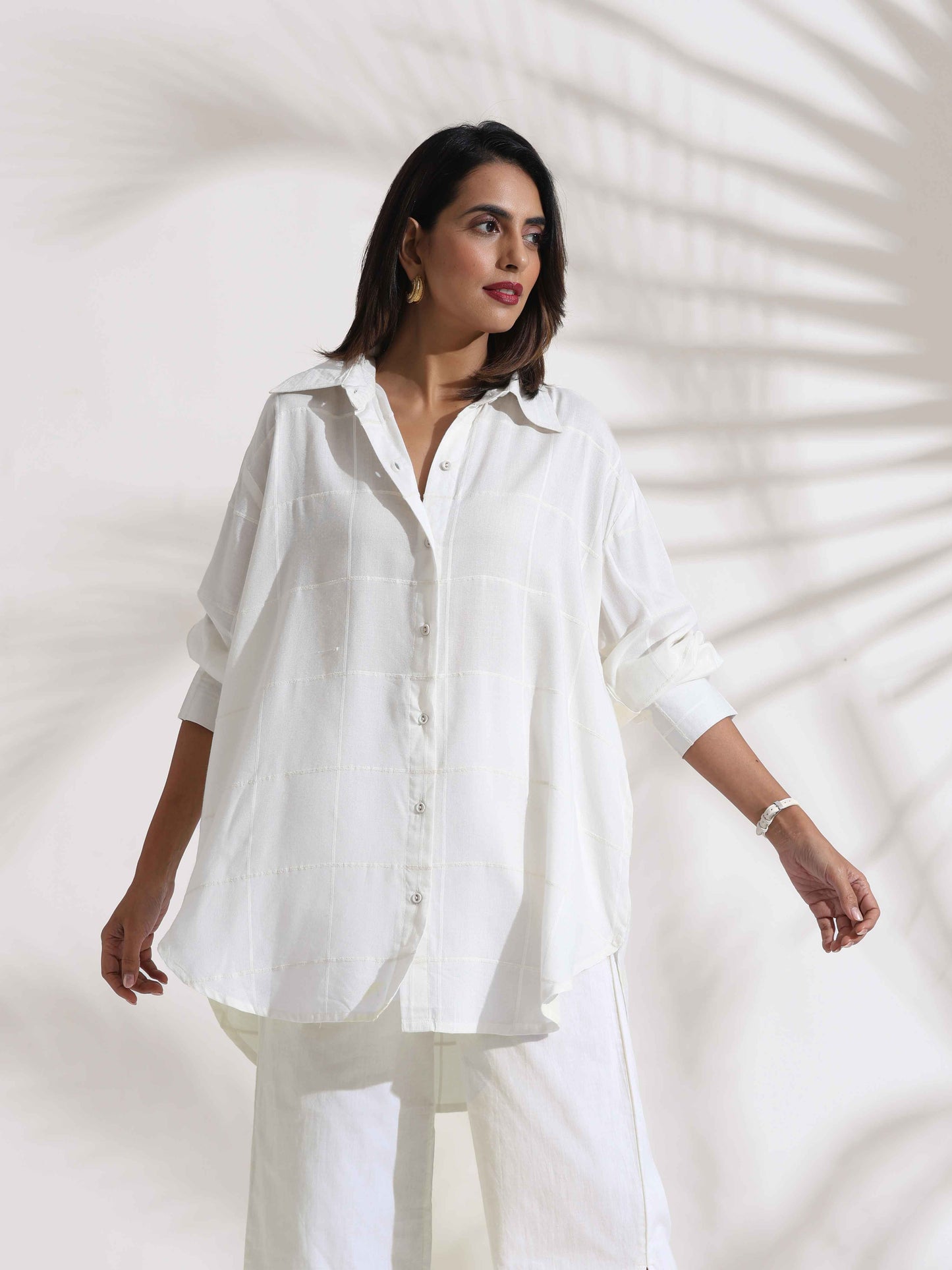 trueBrowns White Cotton Check Shirt Co-ord Set
