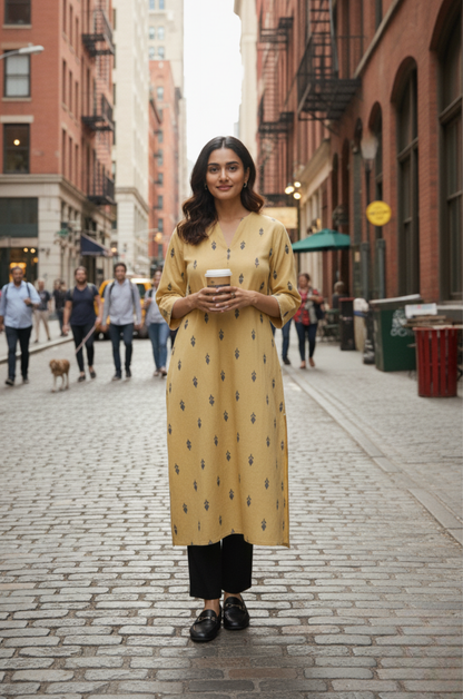 Maati  Sandstone Mist Cotton Front Zipper A-Line Kurta