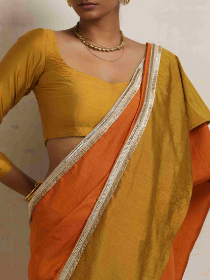 trueBrowns Orange Silk Ready To Wear Saree