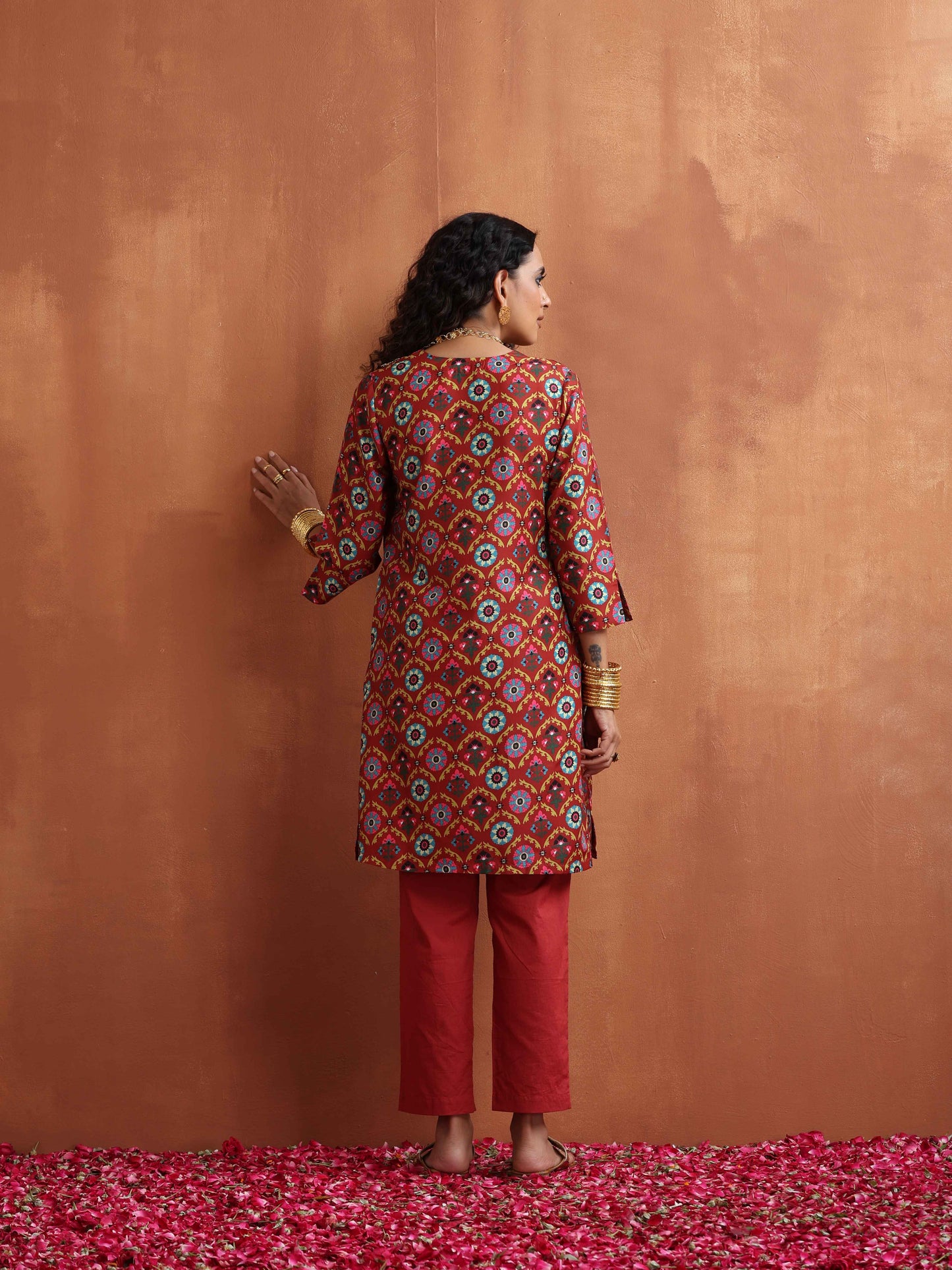 trueBrowns Rust Print Kurta Co-ord Set