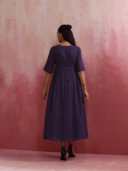 trueBrowns Purple Cotton Dobby Dress