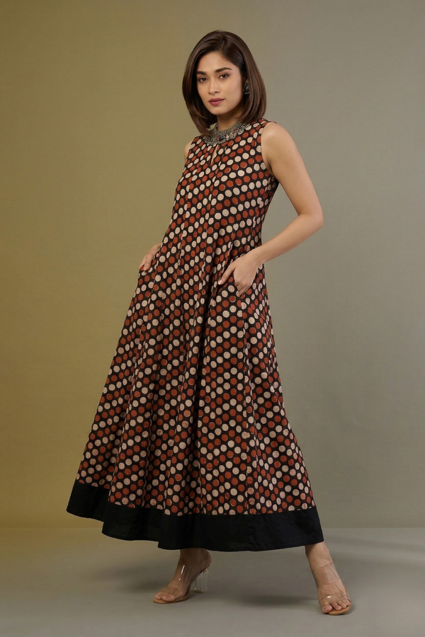 Sandstone And Red Pepper Long Sleeveless Maxi Dress Mc