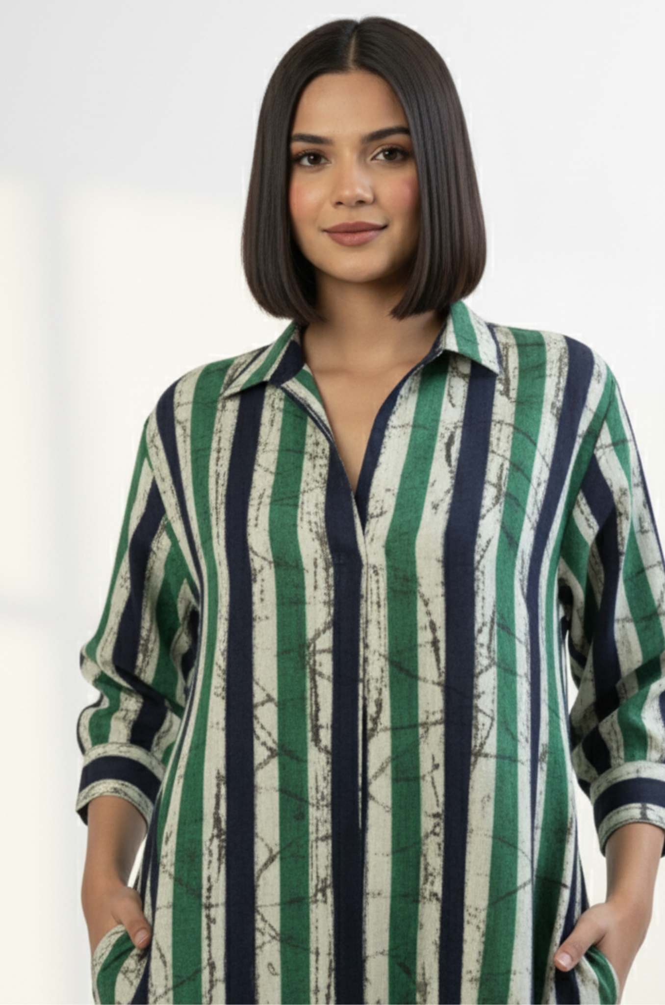 Maati  Jade Bands Cotton Collar Box Pleat Kurta