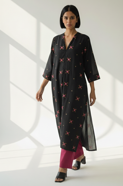 Maati  Midnight Spark Cotton Front Zipper A-Line Kurta