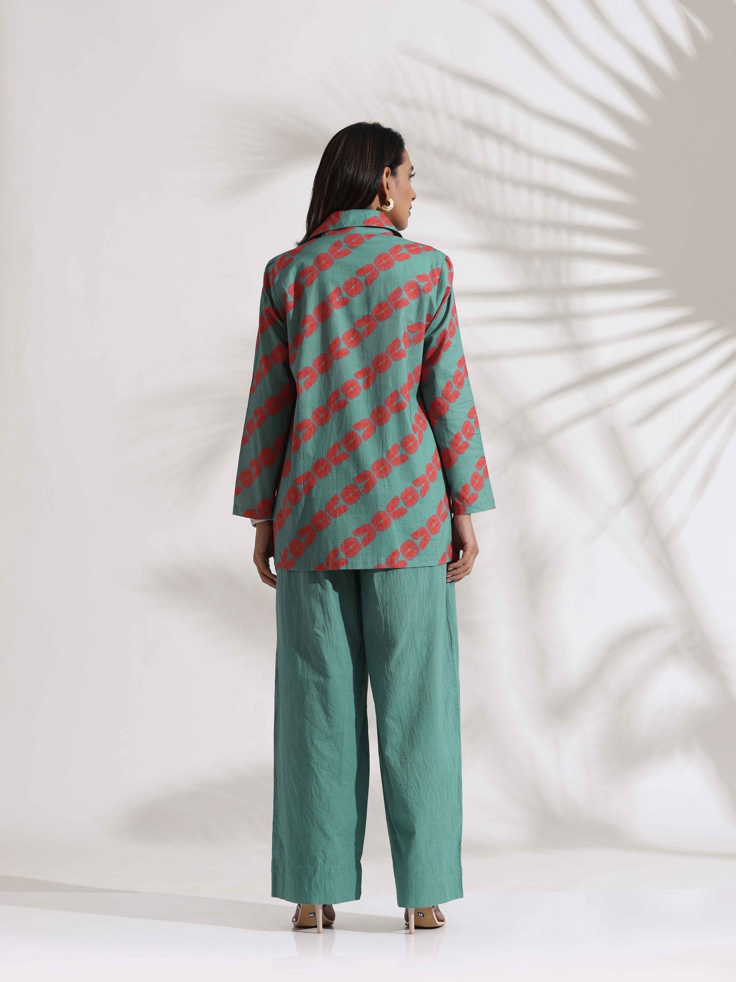 trueBrowns Green Cotton Print  Jacket Top Co-ord Set