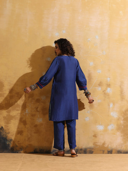 trueBrowns Blue Muslin Silk Relaxed Kurta Co-ord Set LP