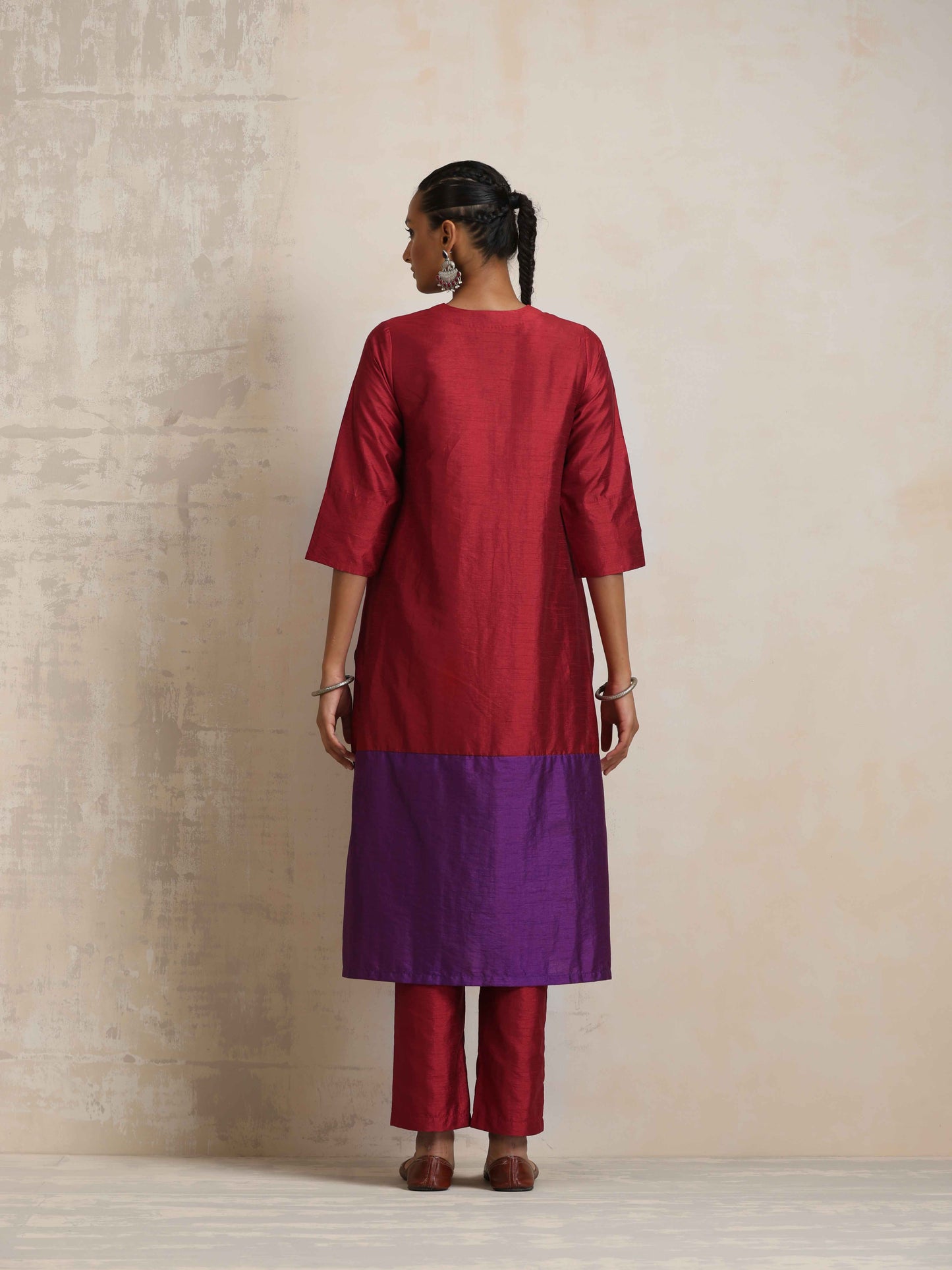 trueBrowns Red Silk Kurta Set