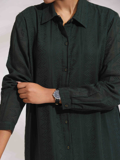 trueBrowns Green Cotton Shirt Dress