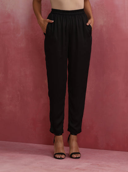 trueBrowns Black Modal Round Neck Kurta Co-ord Set