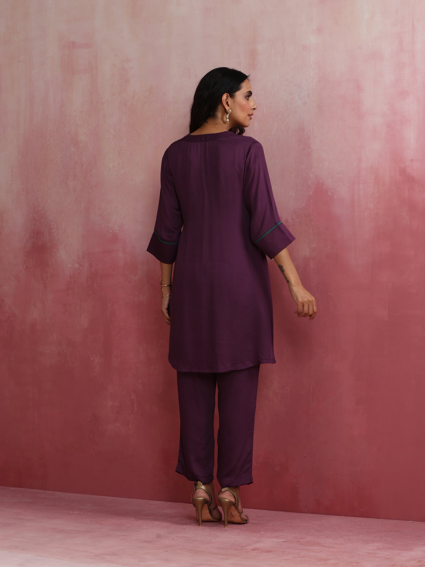 trueBrowns Purple Modal Kurta Co-ord Set