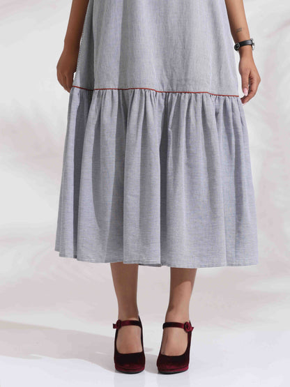 trueBrown Grey Cotton Stripe Tier Dress