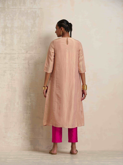 trueBrowns Blush Pink Tissue A-line Kurta Set