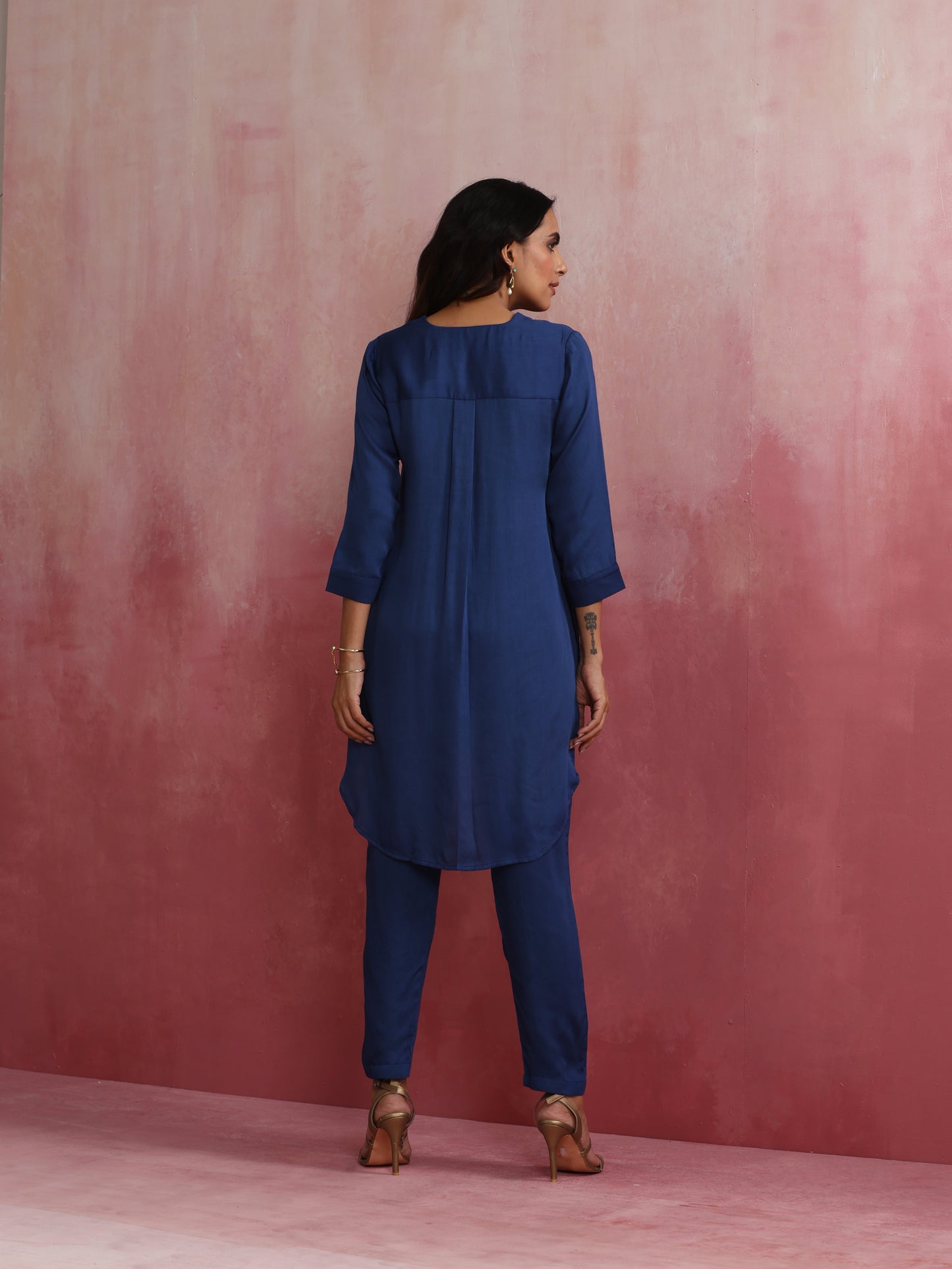 trueBrowns Blue Modal High Low Kurta Co-ord Set