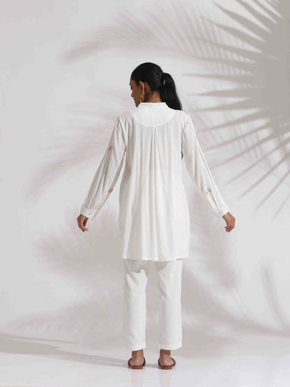 trueBrowns Off-White Cotton Embroidered A-line Co-ord Set