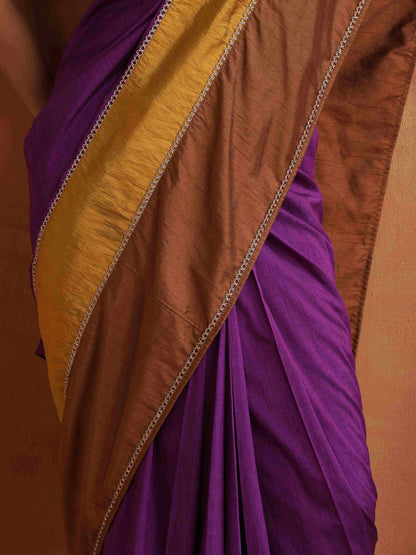 trueBrowns Purple Silk Ready To Wear Saree