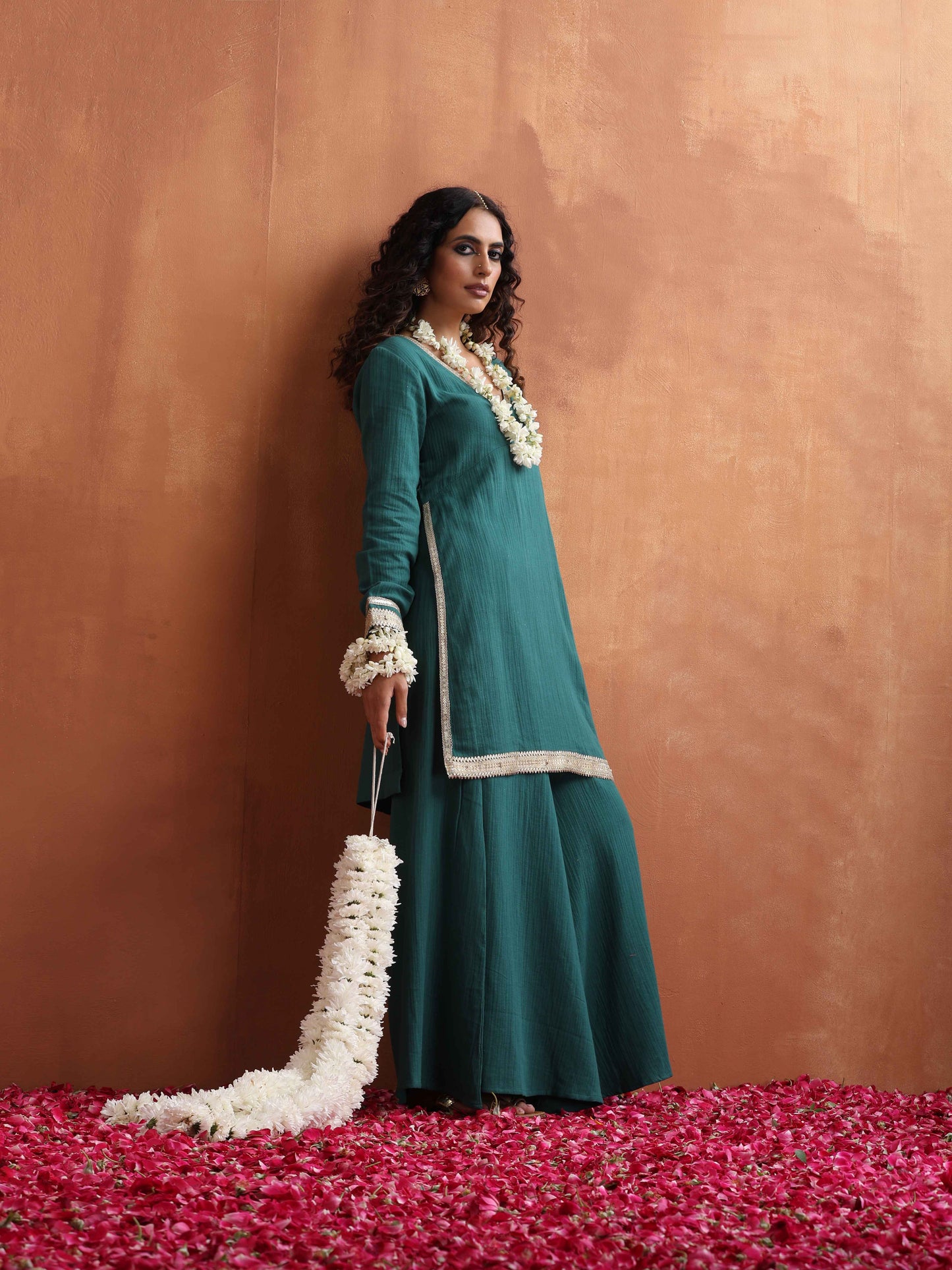 trueBrowns Green Cotton Sharara Set