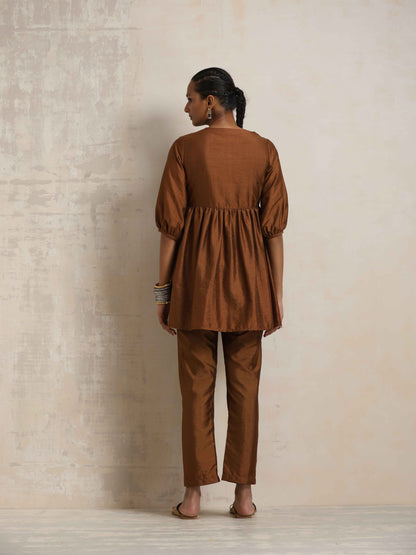 trueBrowns Brown Silk Angrakha Co-ord Set