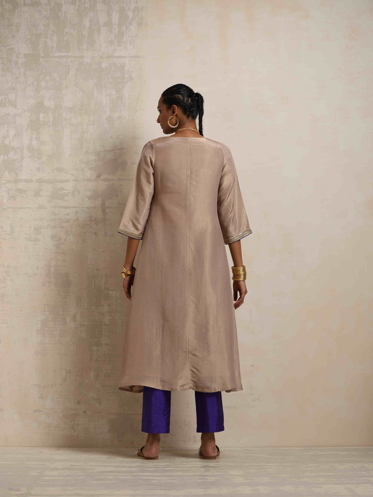 trueBrowns Lilac Tissue Angrakha Kurta Set