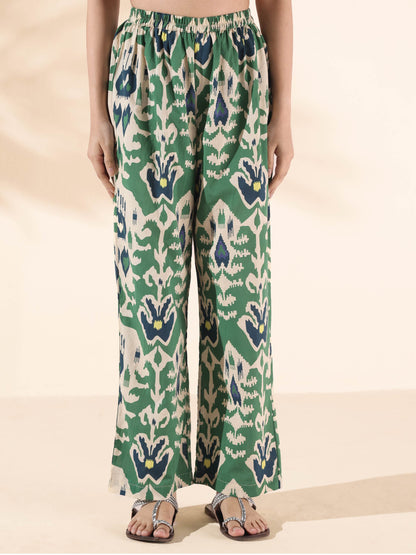 trueBrowns Green Cotton Ikat Sleeveless Co-ord Set