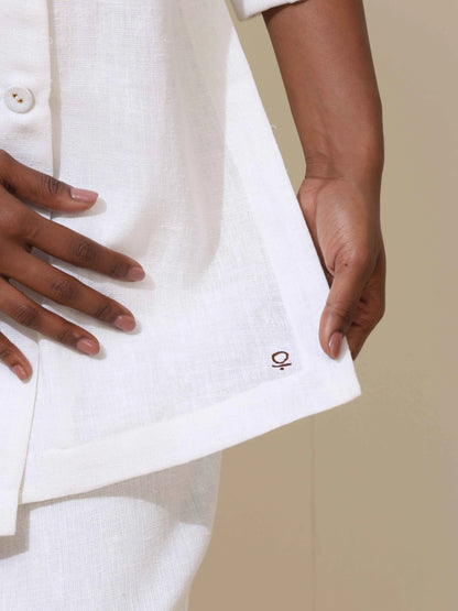 trueBrowns Indus White Crochet Natural Cotton Blazer Co-ord Set