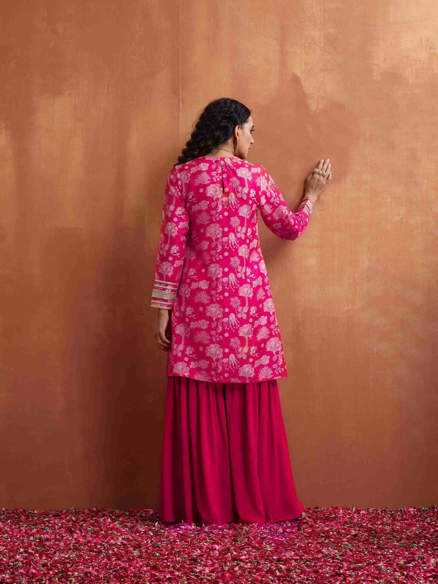 trueBrowns Red Print Sharara Set