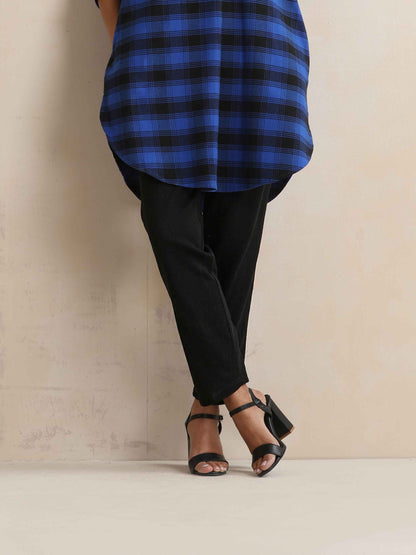 trueBrowns Blue Check Pleated Winter Top