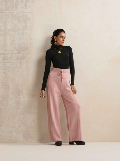 trueBrowns Pink Woollen Flared Pants