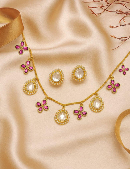 Moissanite Polki Stone  Necklace with Earrings