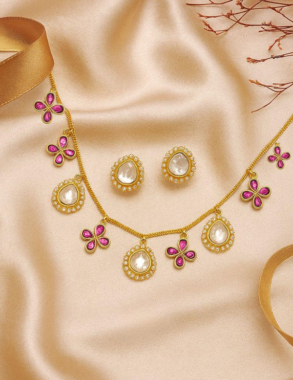 Moissanite Polki Stone  Necklace with Earrings
