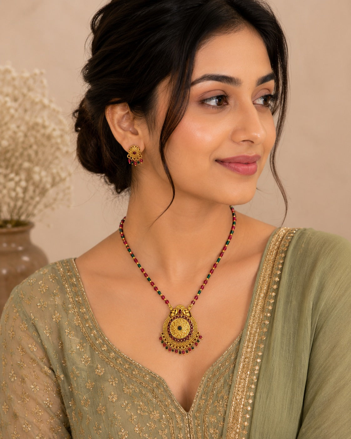 Rangoli Beaded Pendant 3PC Set LP- 48Hr Delivery