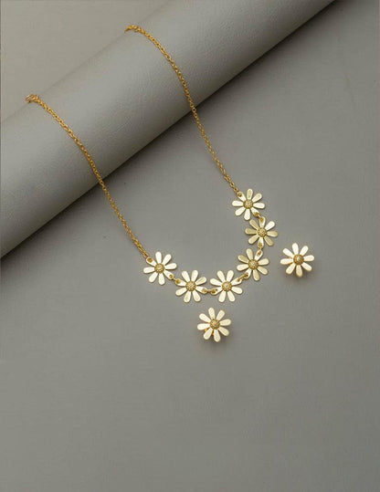 Gold sunflower Necklace With Earrings