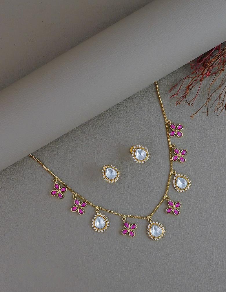 Moissanite Polki Stone  Necklace with Earrings
