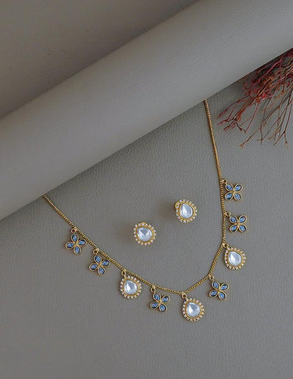 Moissanite Polki Stone  Necklace with Earrings