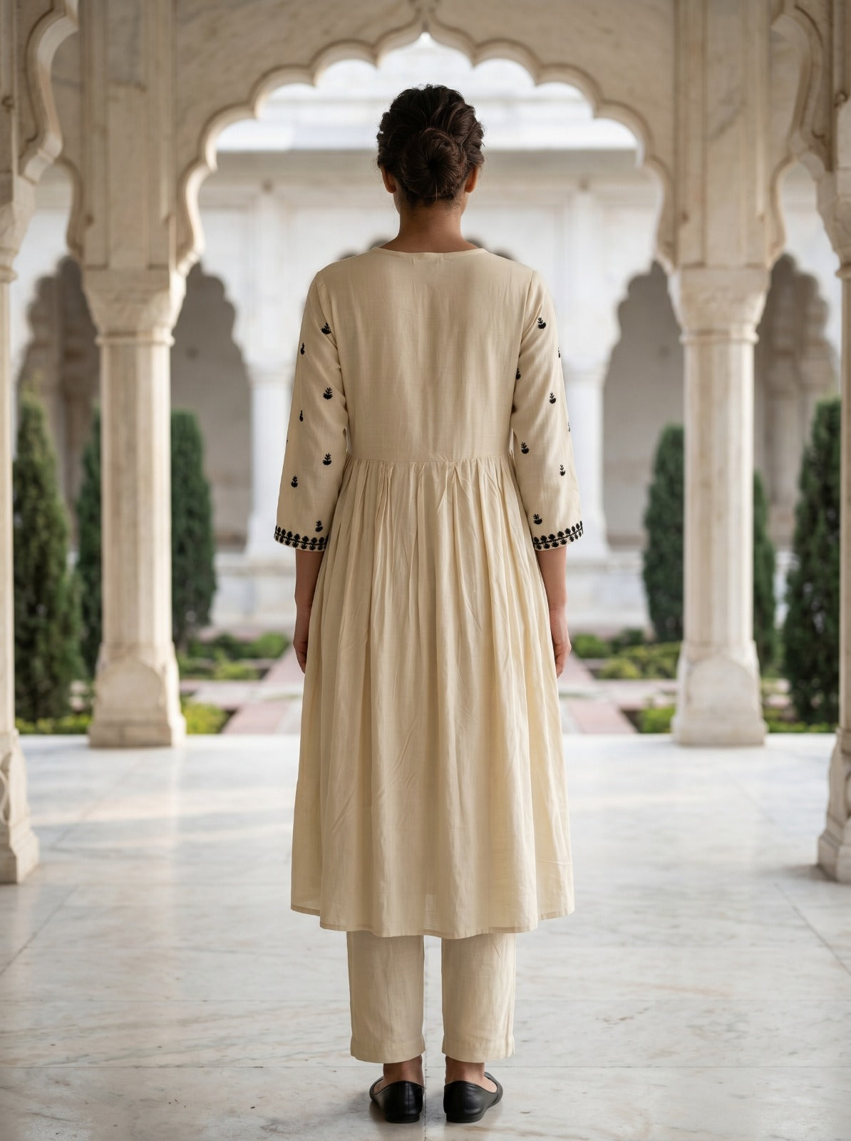 Sia Beige Kurta Set with Lucknowi Work LP- 48Hr Delivery