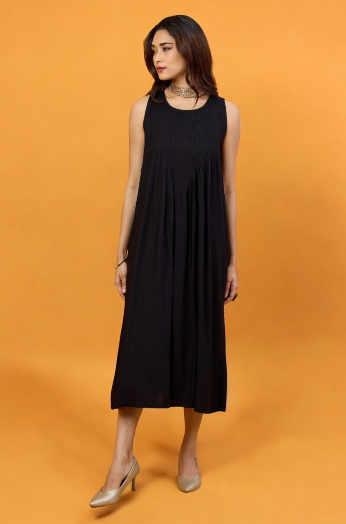 Timeless Onyx Pintuck Sleeveless Dress Mc