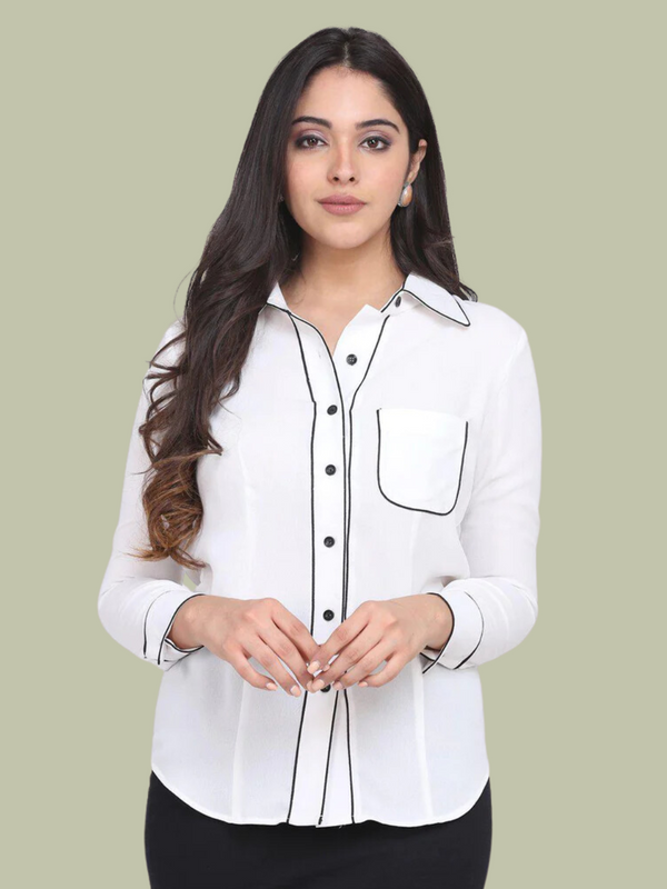 Regular Fit Poly Moss Collared Shirt - White