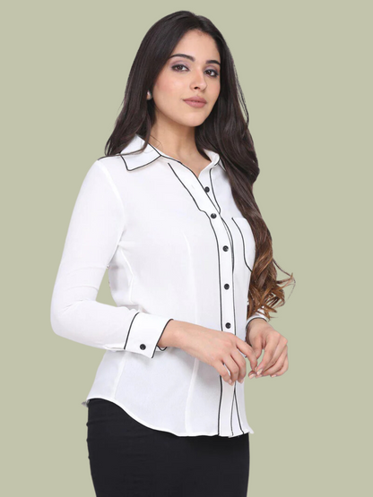 Regular Fit Poly Moss Collared Shirt - White