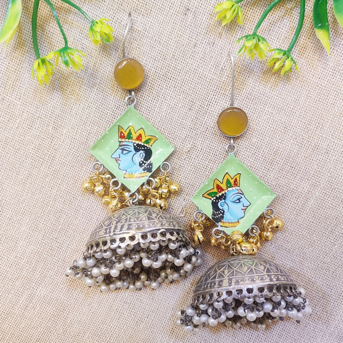 Printed Dangler Dual Tone Jhumka Earring